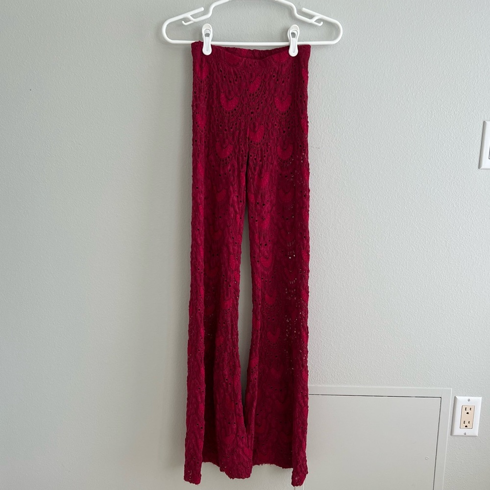 Nightcap Spanish Lace Flare Pant - Red